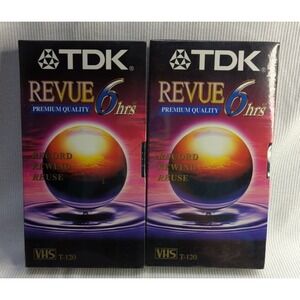 TDK Revue Premium Quality 6 Hr. EP‎ T-120 VHS Video Tapes (2) (VHS, New, Sealed)